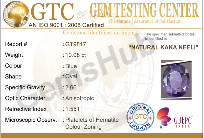 Natural Kaka Neeli Stone 10.08 ct